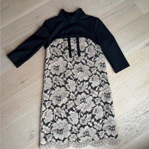 Twin-Set Black and Cream Floral Lace Dress